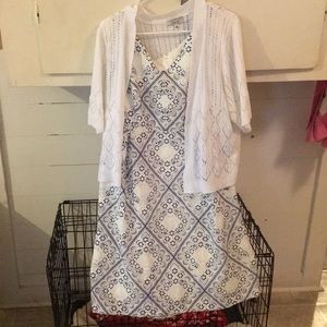 Size 16 navy blue and white dress with cardigan